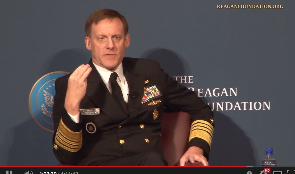 NSA Chief and Cyber Warfare Commander Admiral Michael Rogers at  the Reagan Defense Forum in November 2014. Image Credit: Reagan Library